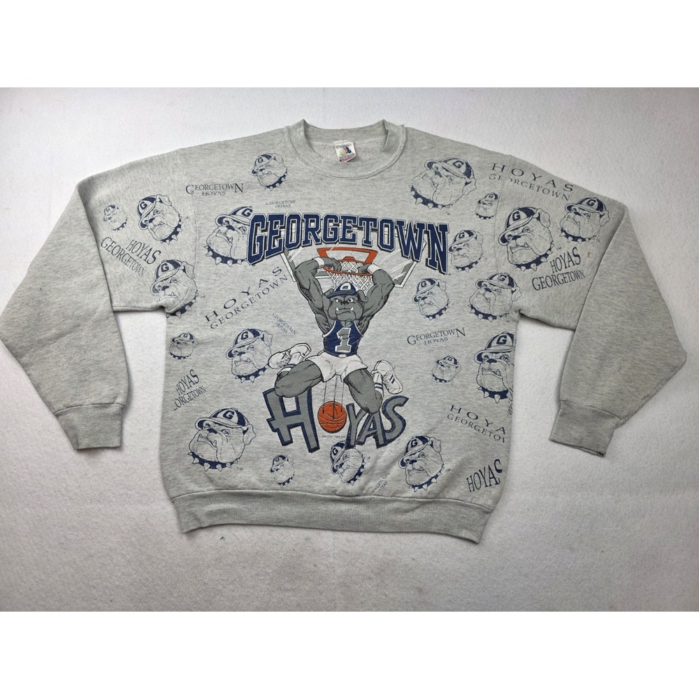 Vintage 1991 Georgetown Hoyas Dunking Bulldog AOP Crewneck Sweatshirt L USA Made